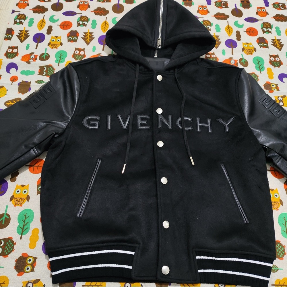 GIVENCHY Black Hooded Wool Varsity Jacket